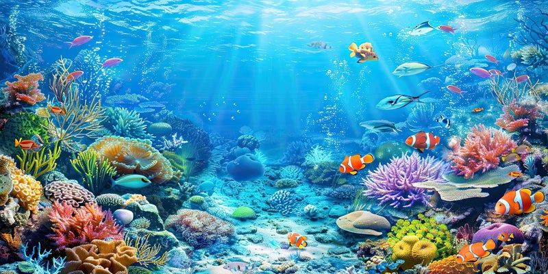 iTapnoom Underwater World Aquarium Background,Seaworld Ocean Floor Tropical Fish Coral Reef Aquatic Nature Plant Fish Tank Backdrop Decor, Polyester Fabric with 6 EVA Double-Sided Tapes 48x24 inches/120x60cm - Image 1